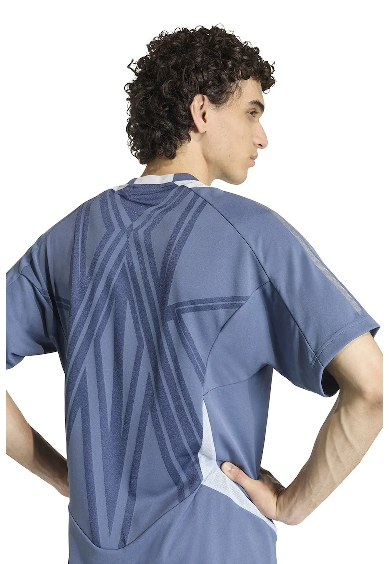 Tricou cu decolteu la baza gatului si model F50, Albastru inchis