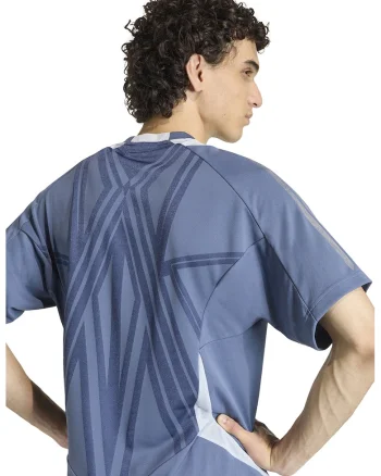 Tricou cu decolteu la baza gatului si model F50, Albastru inchis