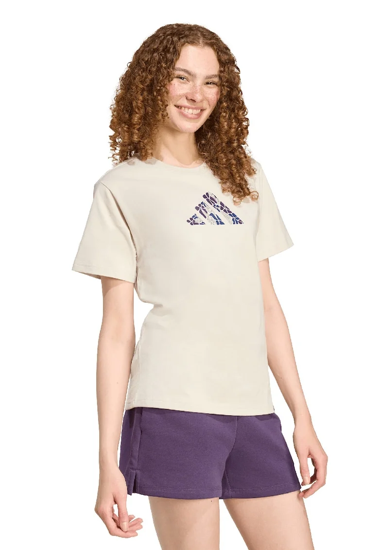 Tricou din bumbac cu imprimeu logo, Albastru inchis/Bej/Mov inchis
