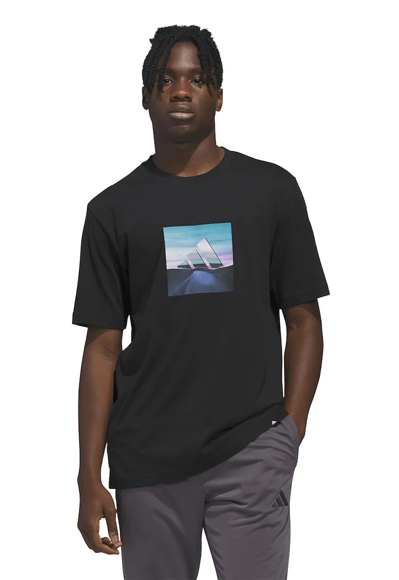 Tricou cu imprimeu foto, Negru/Albastru