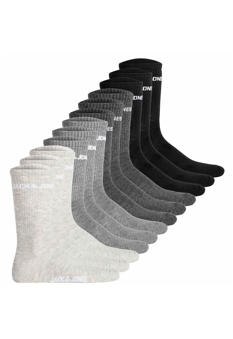 Set de sosete lungi cu logo 14029 - 12 perechi, Negru/Gri