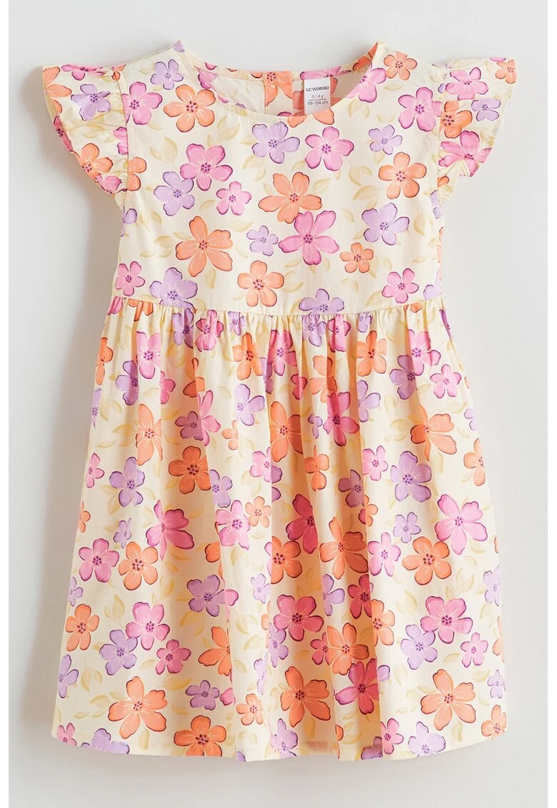 Rochie evazata cu maneci scurte, Portocaliu/Roz/Crem