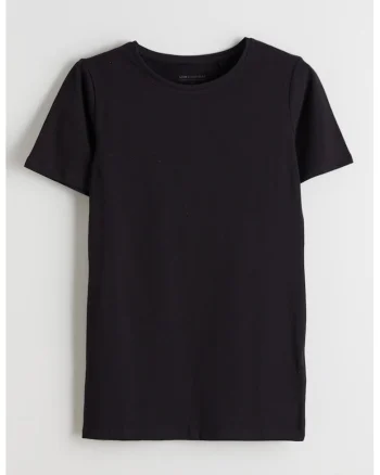 Tricou cu decolteu la baza gatului si model uni, Negru