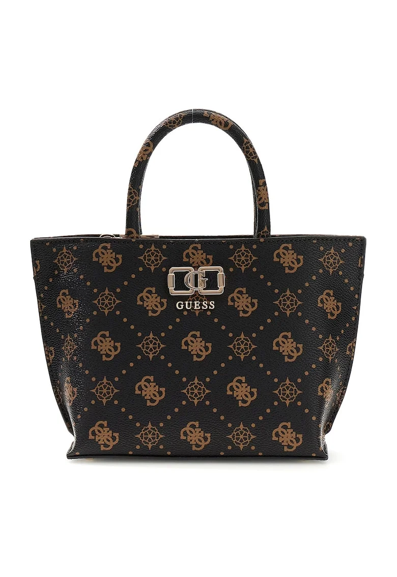 Geanta tote din piele ecologica cu model logo Emelie, Negru/Bej