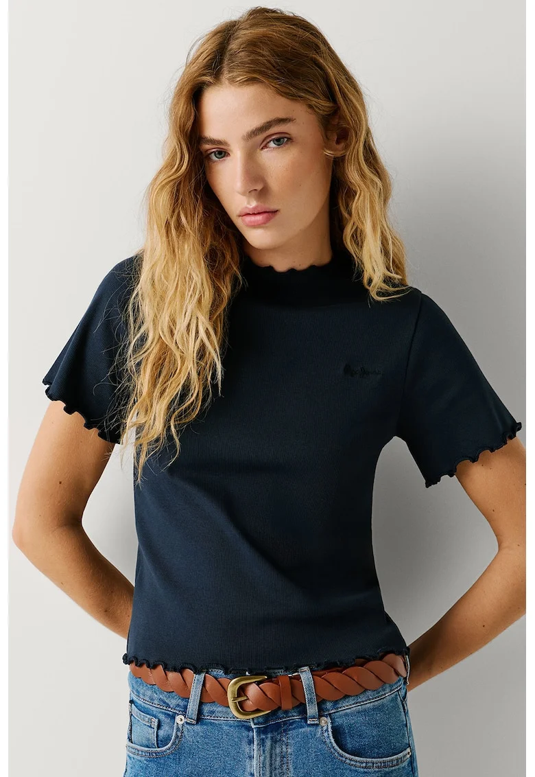 Tricou din amestec de bumbac cu logo discret, Albastru ultramarin