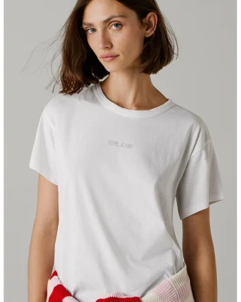 Tricou cu decolteu la baza gatului si maneci cazute, Alb