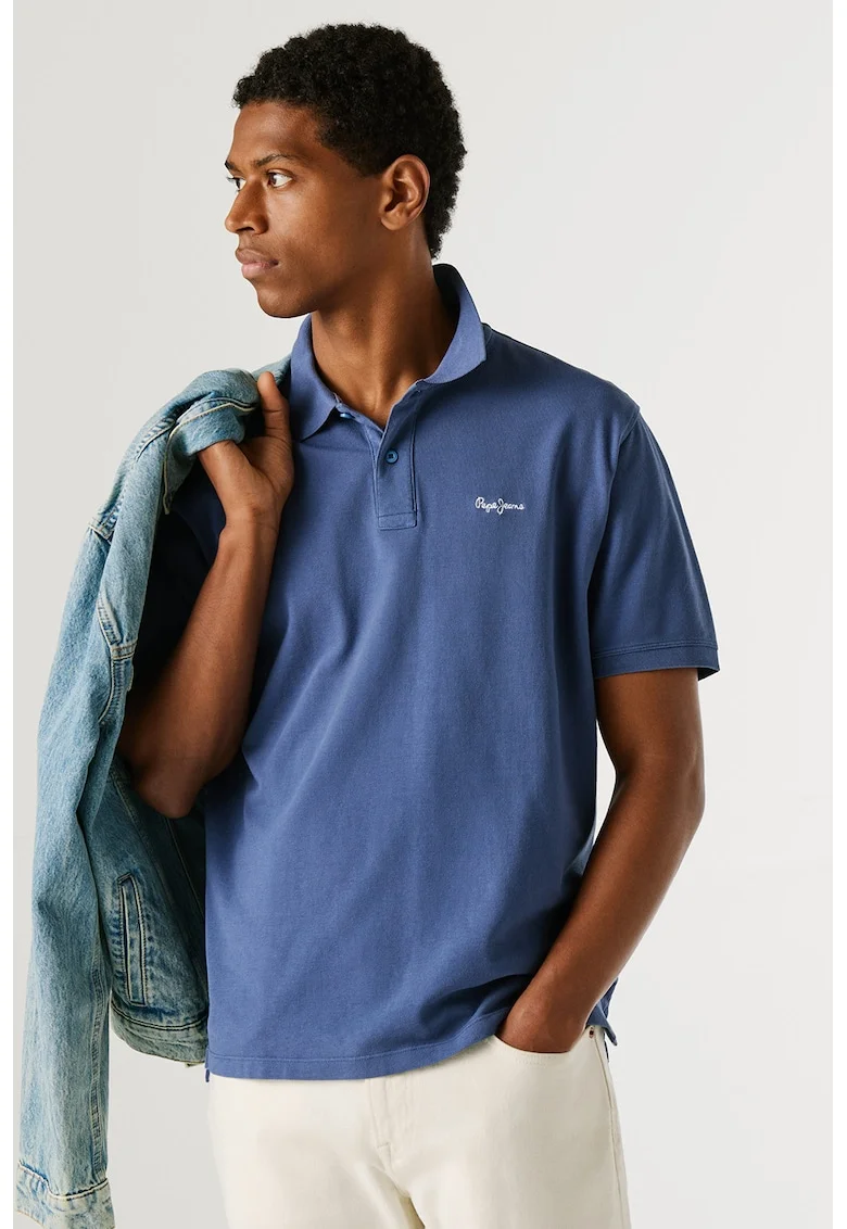 Tricou polo din bumbac cu logo Oscar, Bleumarin stins