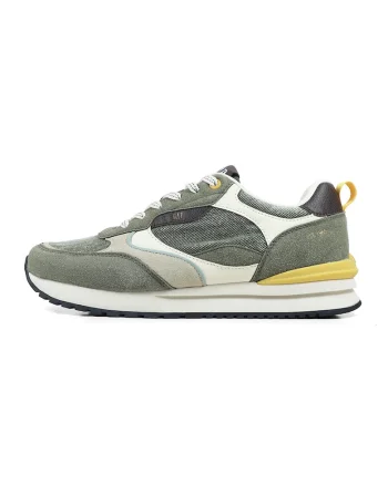 Pantofi sport low-cut cu garnituri de piele intoarsa sintetica, Kaki/Crem