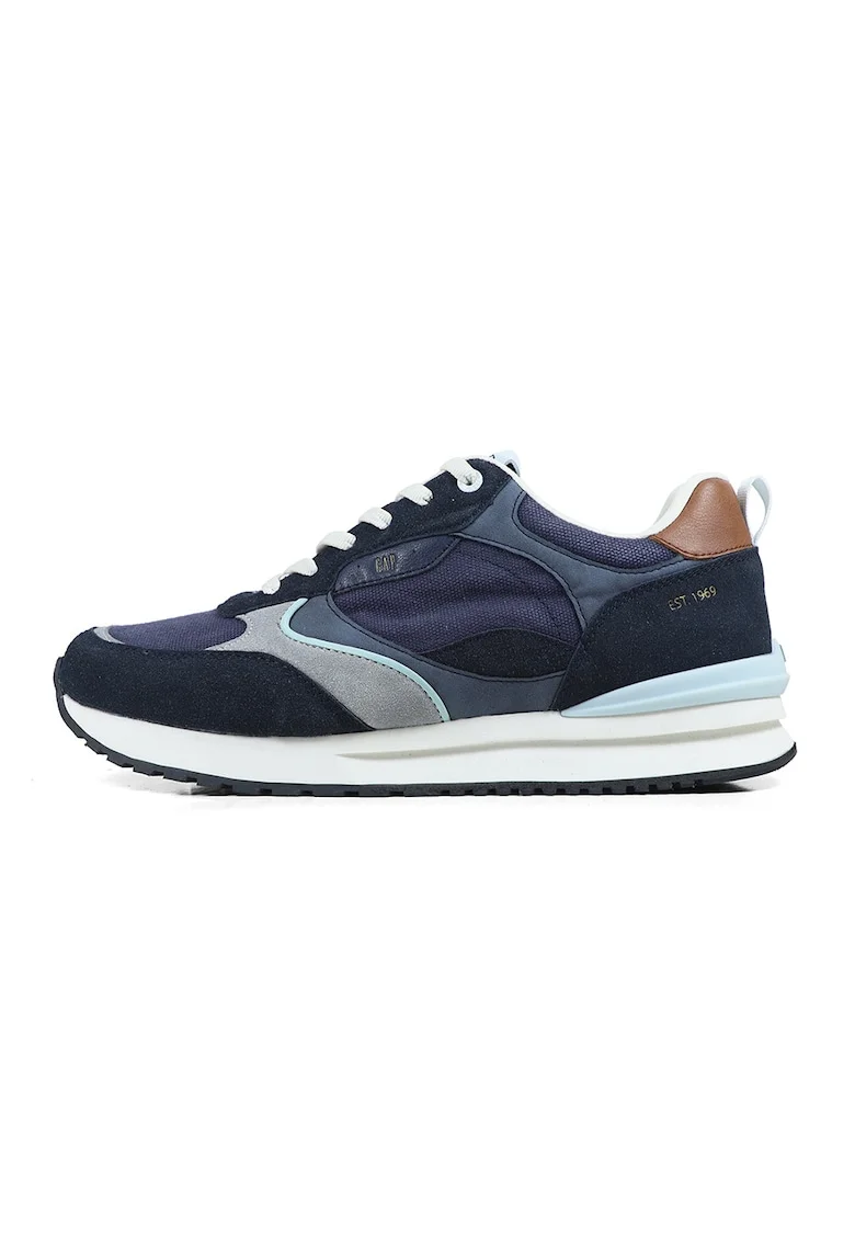 Pantofi sport low-cut cu garnituri de piele intoarsa sintetica, Gri/Albastru inchis/Bleumarin
