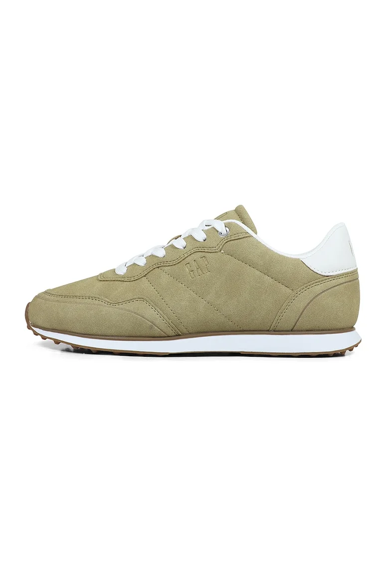 Pantofi sport de piele intoarsa ecologica cu talpa plata, Verde masliniu