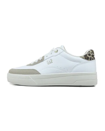 Pantofi sport low-cut cu animal print, Alb/Maro