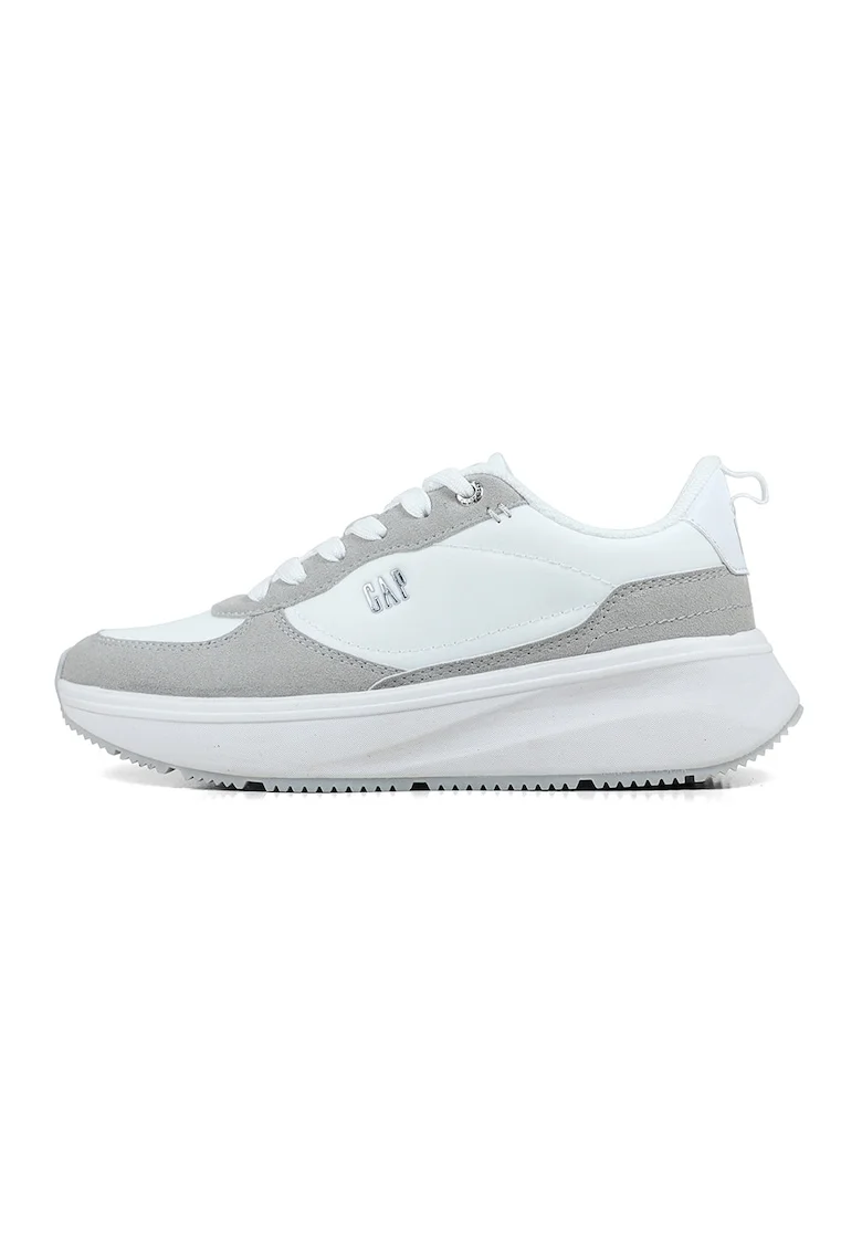Pantofi sport wedge din piele ecologica, Alb/Grej