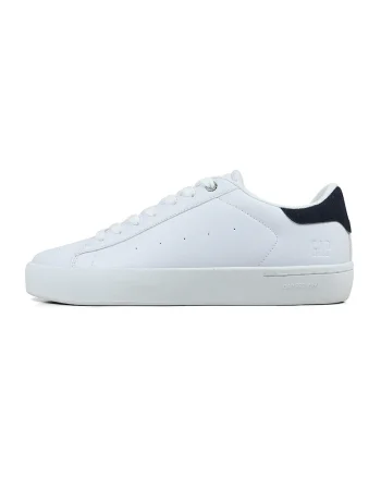 Pantofi sport low-cut de piele ecologica, Alb optic/Bleumarin