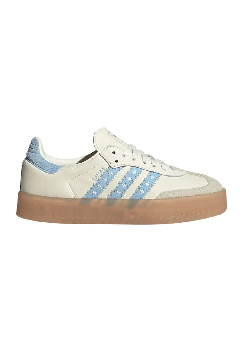 Pantofi sport din piele cu detalii brodate Samba, Alb fildes/Albastru