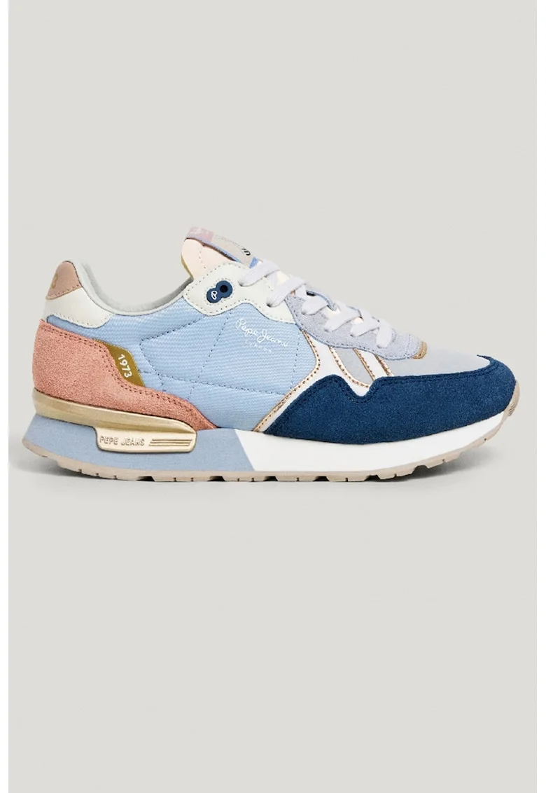 Pantofi sport colorblock cu insertii de piele intoarsa, Albastru pastel/Albastru pal/Roz prafuit/Bleumarin