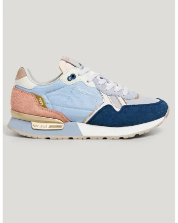 Pantofi sport colorblock cu insertii de piele intoarsa, Albastru pastel/Albastru pal/Roz prafuit/Bleumarin