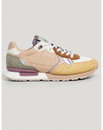 Pantofi sport colorblock cu insertii de piele intoarsa, Alb/Maro scortisoara/Galben pal/Maro nisip