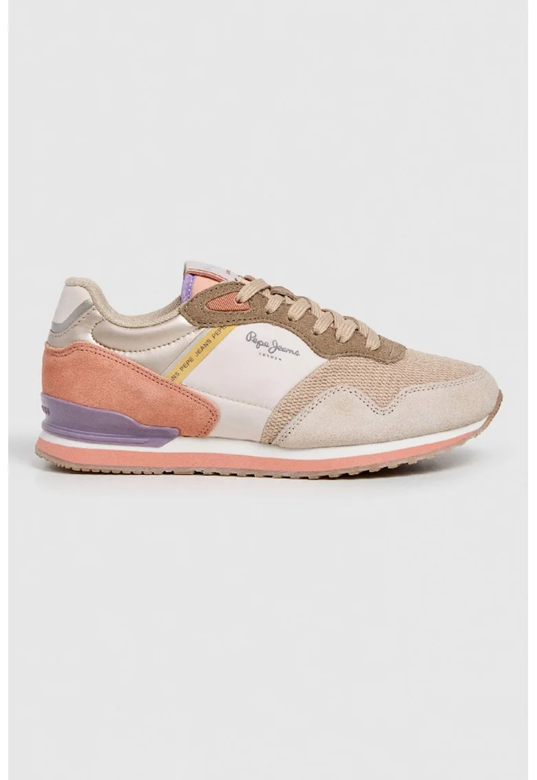 Pantofi sport low-cut cu garnituri de piele intoarsa, Bej/Maro camel/Maro pamantiu