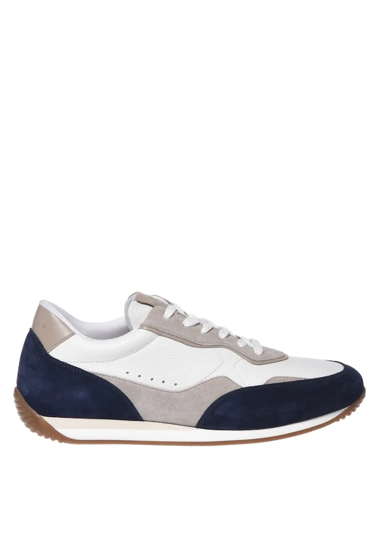 Pantofi sport de piele si piele intoarsa cu varf rotund, Albastru