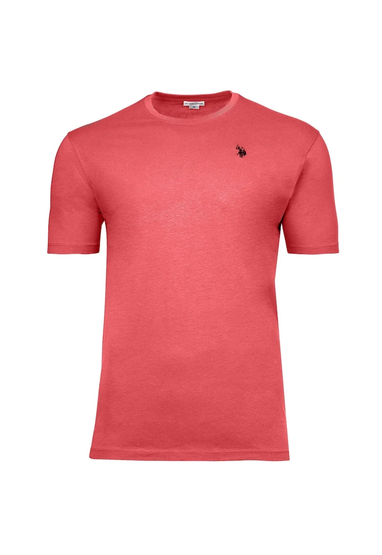Tricou de bumbac cu decolteu la baza gatului si logo discret, Portocaliu