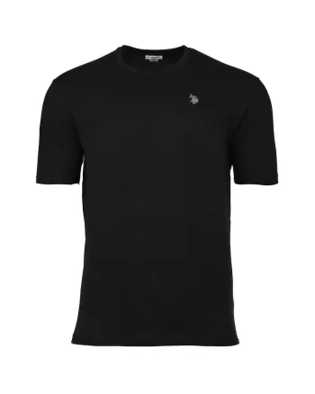 Tricou de bumbac cu decolteu la baza gatului si logo discret, Negru