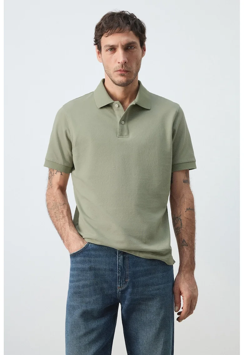 Tricou polo de bumbac pique, Verde fistic