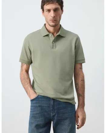 Tricou polo de bumbac pique, Verde fistic