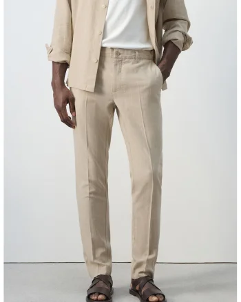 Pantaloni din amestec de in, Bej