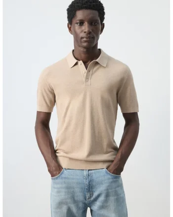 Tricou polo din amestec de bumbac cu croiala regular-fit, Bej