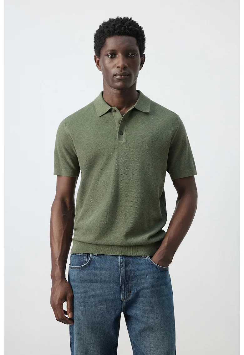 Tricou polo din amestec de bumbac cu croiala regular-fit, Verde melange