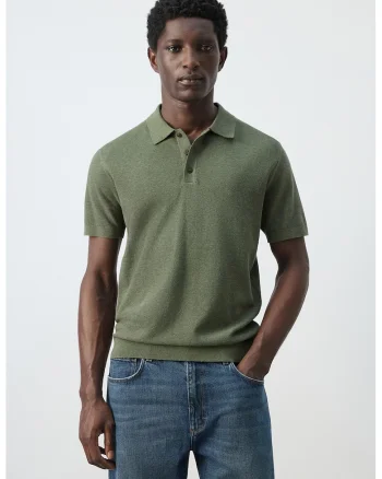 Tricou polo din amestec de bumbac cu croiala regular-fit, Verde melange