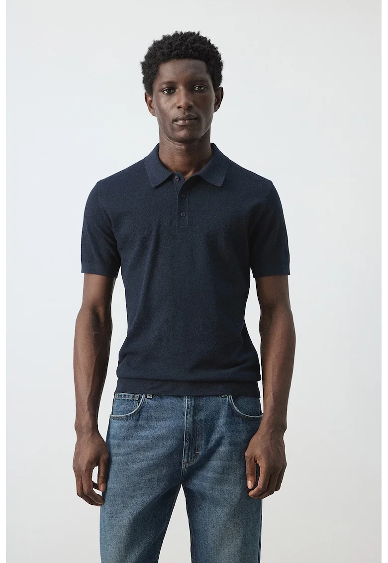 Tricou polo din amestec de bumbac cu croiala regular-fit, Bleumarin