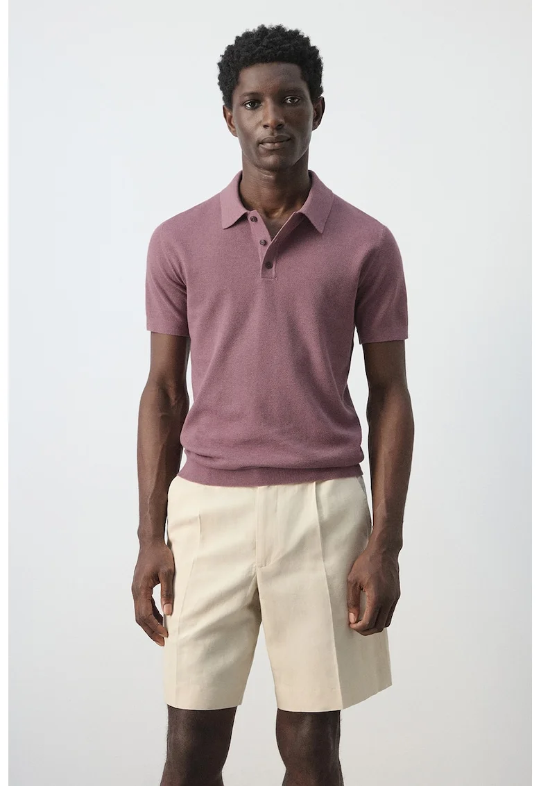 Tricou polo din amestec de bumbac cu croiala regular-fit, Roz inchis