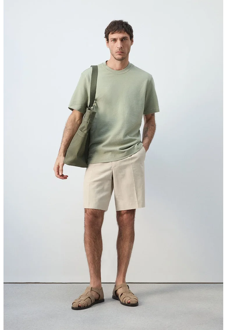 Tricou uni cu decolteu la baza gatului, Gri deschis