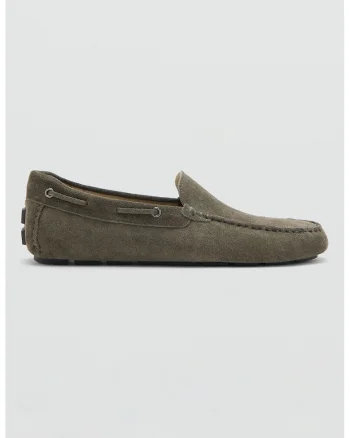 Pantofi boat de piele intoarsa, Kaki