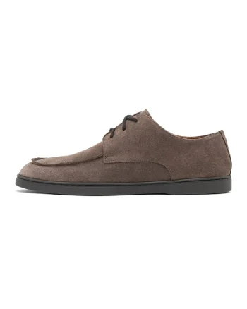 Pantofi din piele intoarsa cu sireturi, Maro taupe