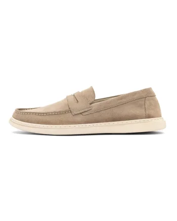 Pantofi loafer din piele intoarsa cu model uni, Bej