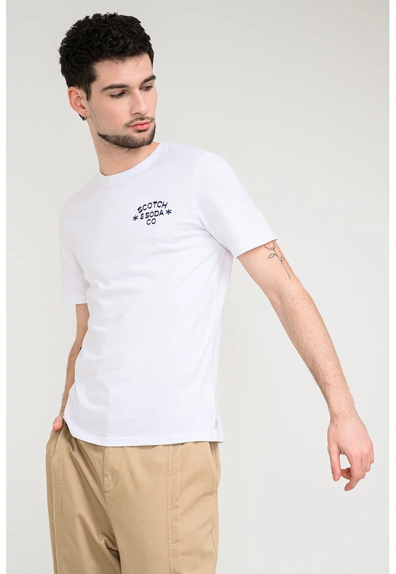 Tricou din bumbac organic cu imprimeu logo, Alb stralucitor