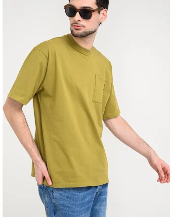 Tricou din bumbac organic cu decolteu la baza gatului, Verde masliniu