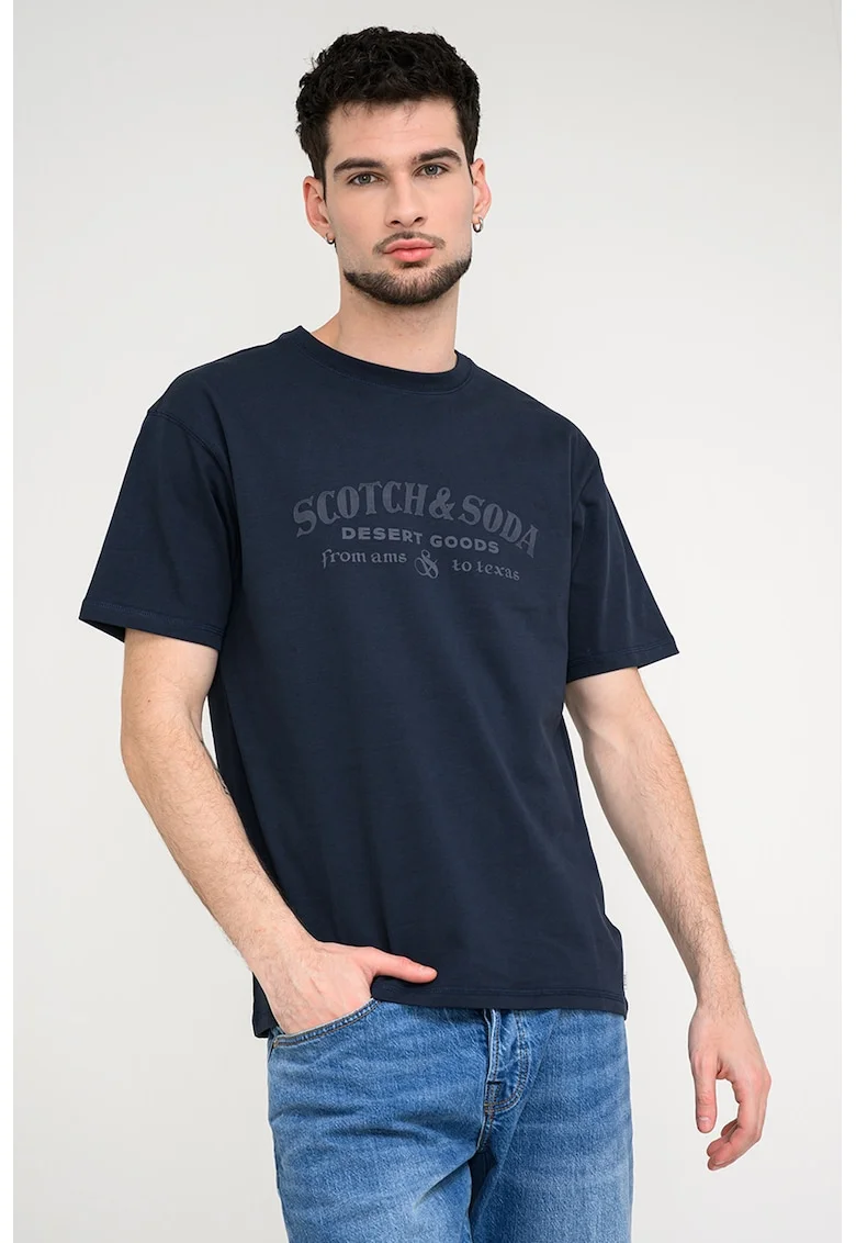 Tricou din bumbac organic cu imprimeu logo, Gri carbune