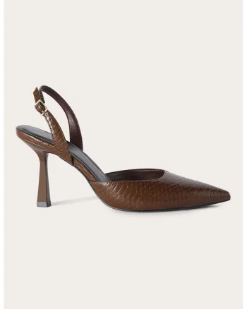 Pantofi slingback cu aspect de piele de sarpe, Maro pamantiu