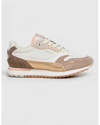 Pantofi sport de piele intoarsa cu insertii din material sintetic, Caramel/Alb murdar/Maro pamantiu