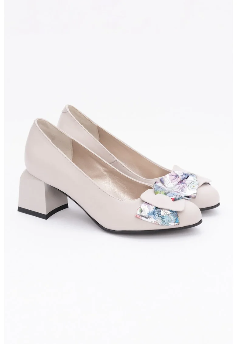 Pantofi din piele cu aplicatie funda, Gri deschis/Lila/Albastru