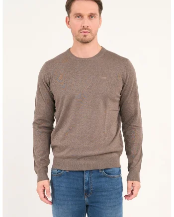 Pulover uni din bumbac, Maro taupe deschis