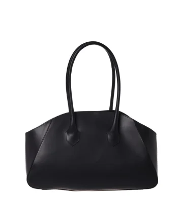 Geanta bowler din piele, Negru, 25x44x14.5