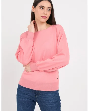 Pulover cu decolteu barcuta, Roz pastel