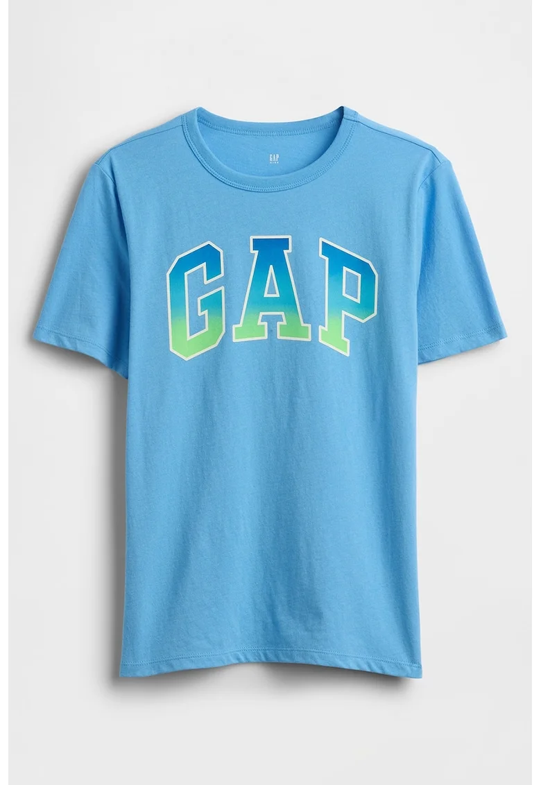 Tricou din bumbac cu imprimeu logo, Verde lime/Albastru deschis neon