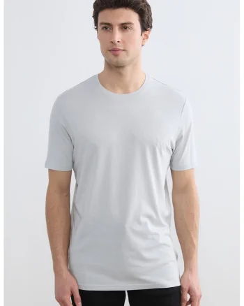Tricou slim fit din bumbac si modal, Gri deschis melange