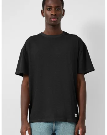 Tricou relaxed fit cu decolteu la baza gatului, Negru