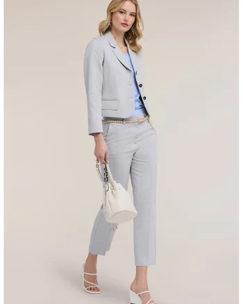 Sacou crop slim fit cu buzunare cu refilet, Gri deschis